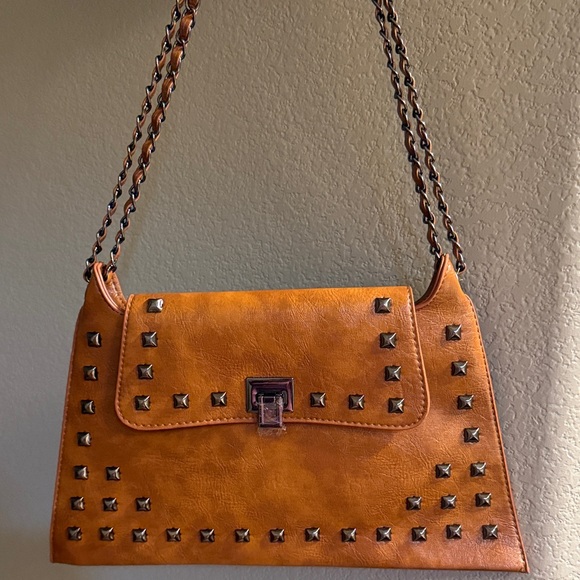 Handbags - Studded Tan Leather Shoulder Bag